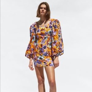 🆕 Zara Floral Mini Balloon Sleeve Dress